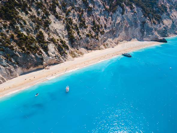 aerial view of egremni beach Lefkada island Greece - Stock Photo - Images
