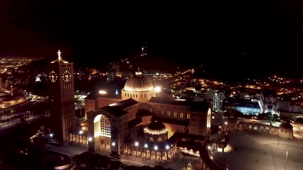 Night scape of catholic sanctuary at Aparecida city Brazil at night. alt