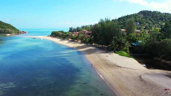 Aerial drone view texture of relaxing resort beach trip by transparent sea and white sand background alt