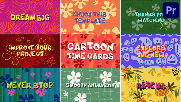 Cartoon Time Cards | Premiere Pro MOGRT