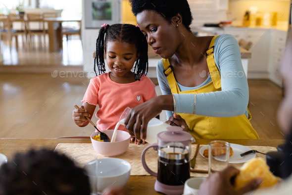 Breakfast Cereal with Milk Pour Stock Image - Image of morning