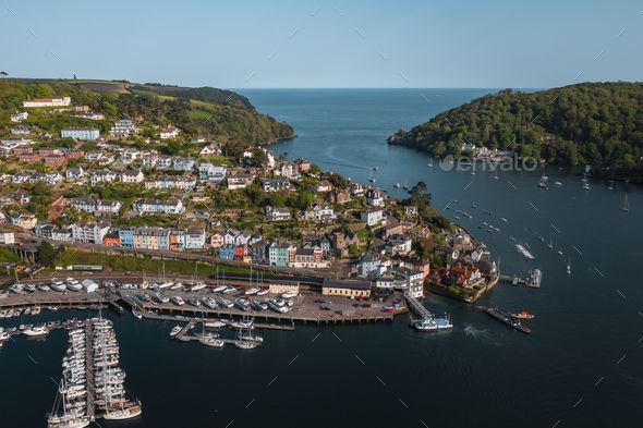 Aerial view of the Devon Coastal Town near the River Dart