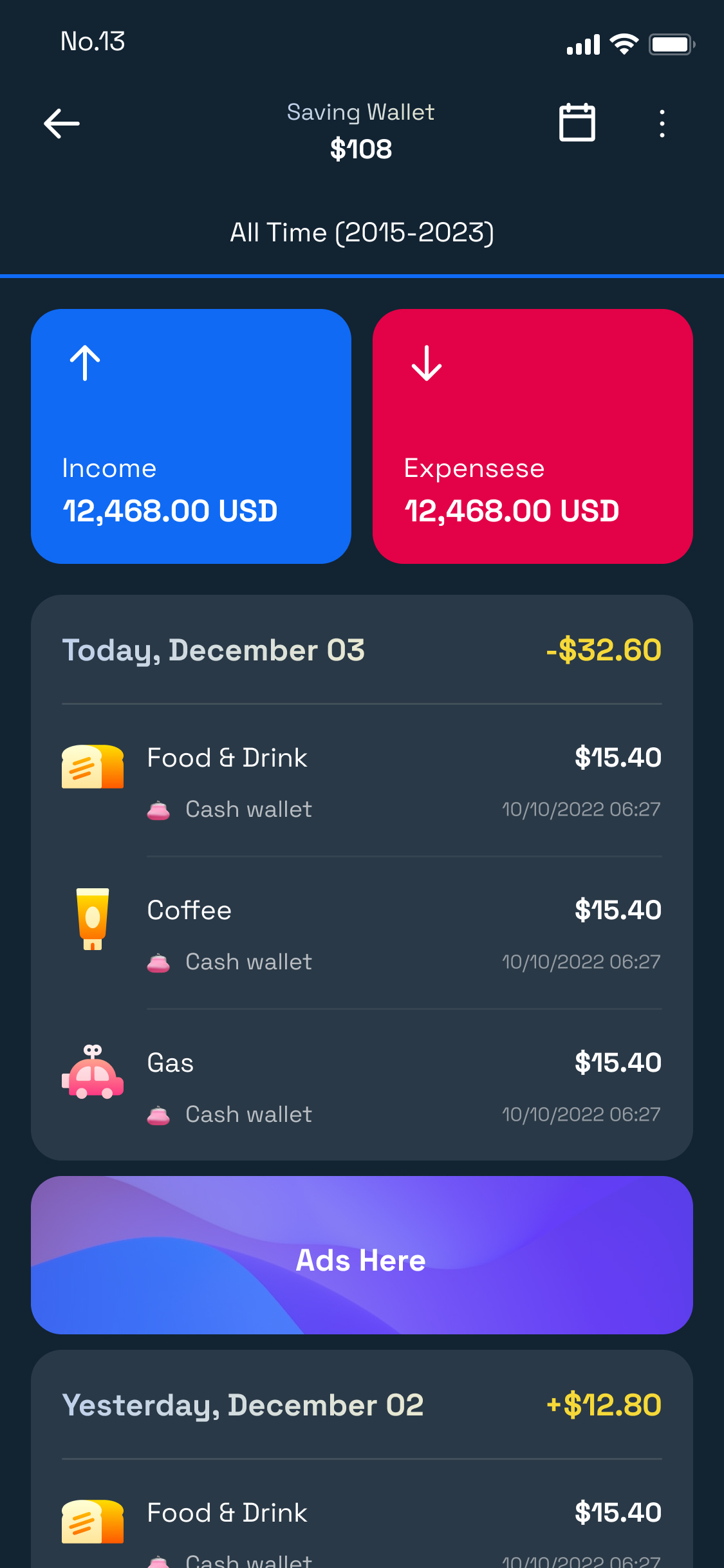 Money Tracking React Native App by thirteendev CodeCanyon