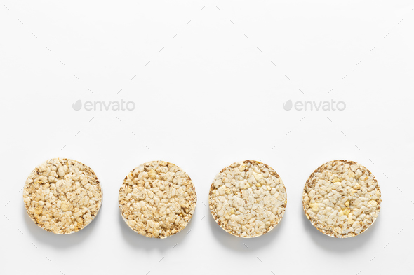 Creative layout made of rice cakes on the white background.