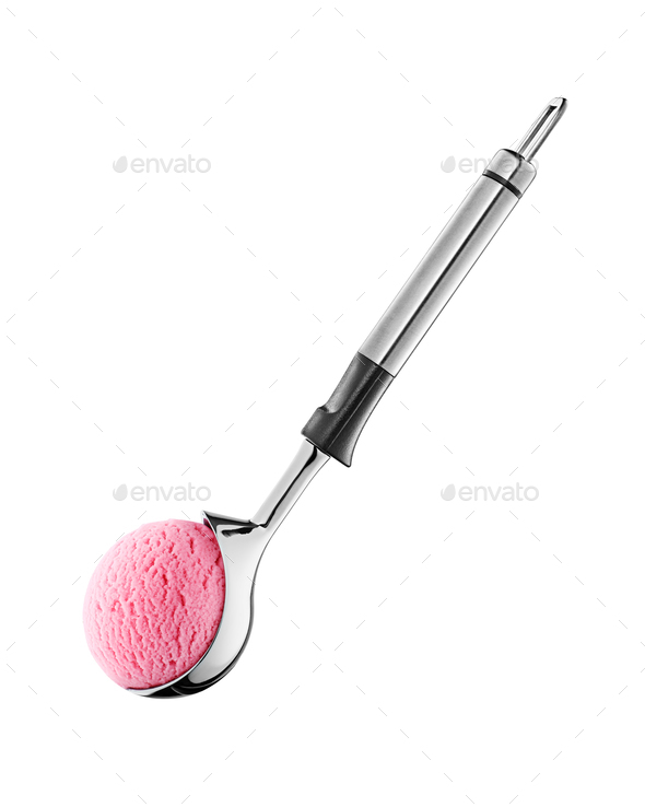 pink ice cream scoop isolated on white background, top view Stock