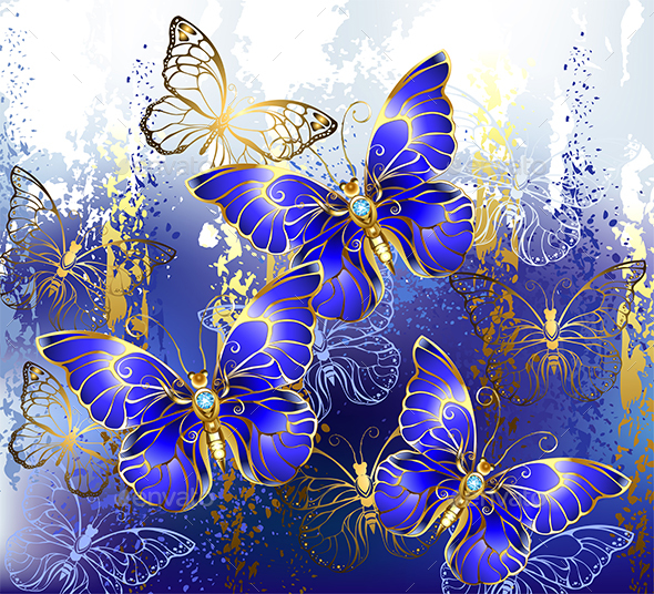 Three Sapphire Butterflies