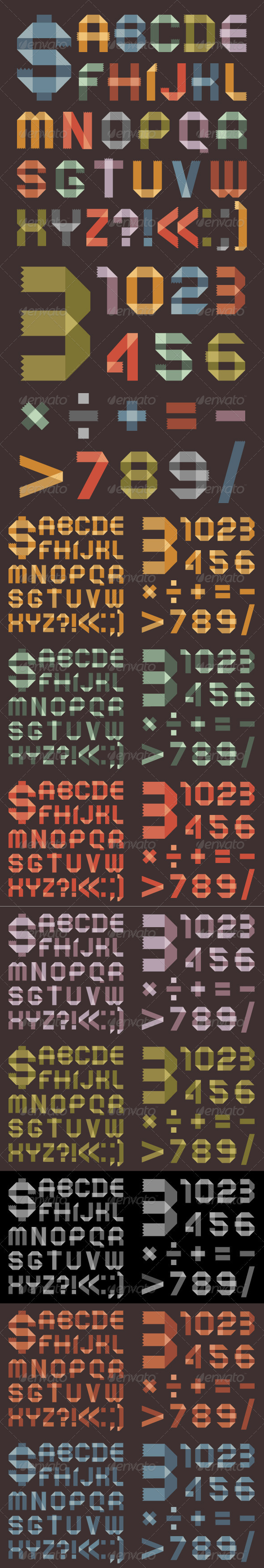 Font From Colored Scotch Tape - 8 Colors - Decorative Symbols Decorative
