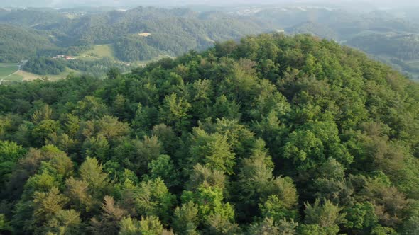 Idyllic rural landscape in fall. Cinematic aerial shot of an endless mountain and forest landscape i alt