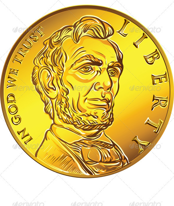 Vector American Money Gold Coin one Dollar - Business Conceptual