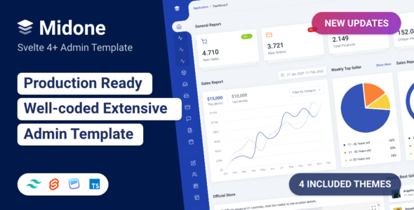 Midone - Tailwind CSS SvelteKit Admin Dashboard Template + HTML Version