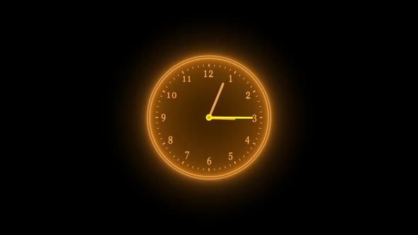 Brown Neon Clock Isolated Animated On Black Background alt