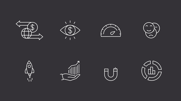Marketing icon set. Line icon animation. Dark mode icons.