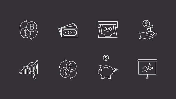 Finance Icon Set. Line Icon Animation. Dark Mode Icons
