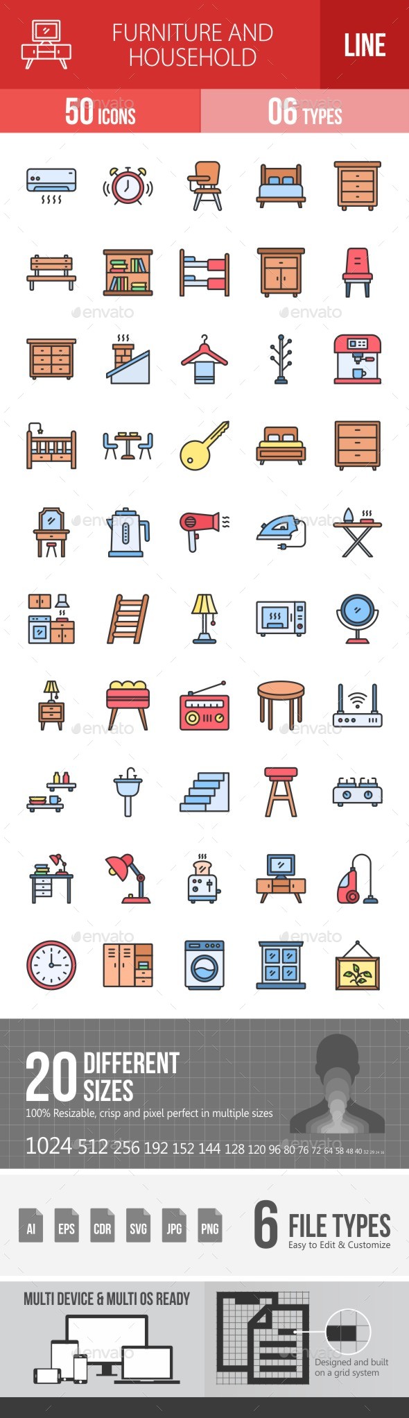Furniture and Household Filled Line Icons