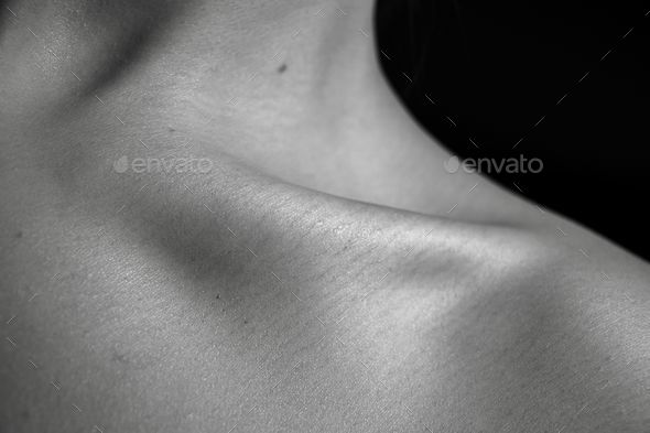 High-resolution closeup shot of the neck and shoulders of a female ...