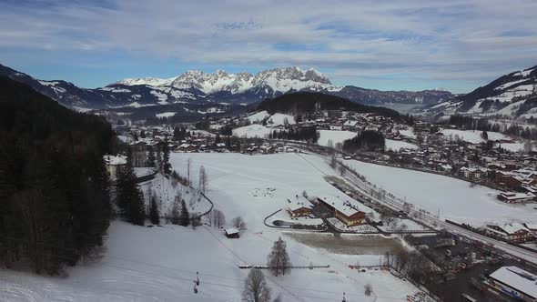 Aerial view of Kitzbuhel during winter alt