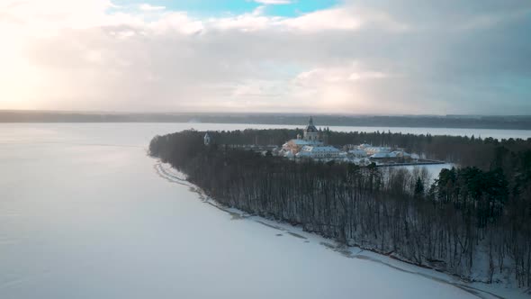 Aerial View Of Kaunas Pazaislis Monastery In Winter Time