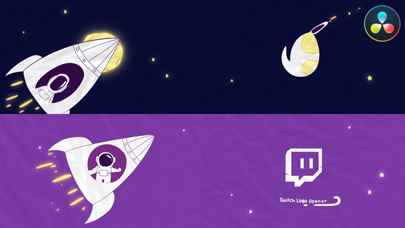 Cartoon Astronaut in Rocket Logo Opener for DaVinci Resolve
