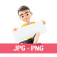 3D Boy Sitting on The Floor and Holding Placard