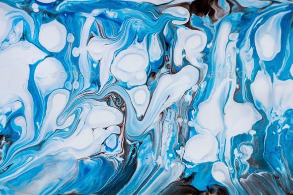contemporary painting of blue and white acyrlic white paint pour