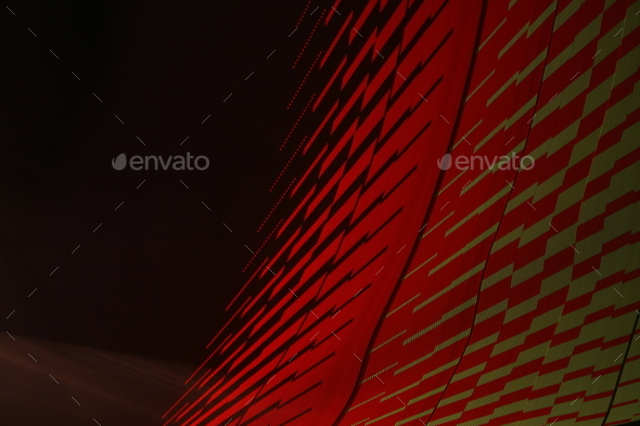 Large display featuring a pattern of red lights radiating outward along distinct lines
