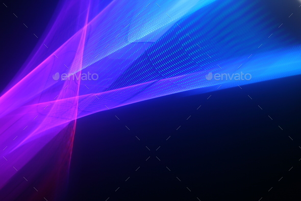 Large display featuring a pattern of purple and blue lights radiating outward along distinct lines