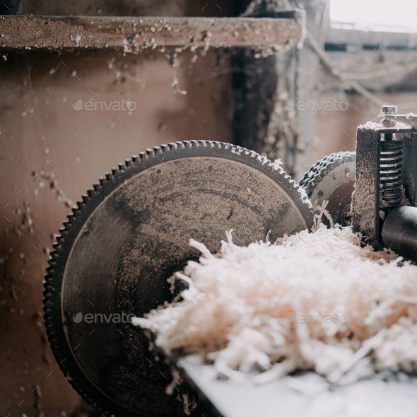 Industrial-grade machine sits in a factory environment, with a pile of shredded wood beside it