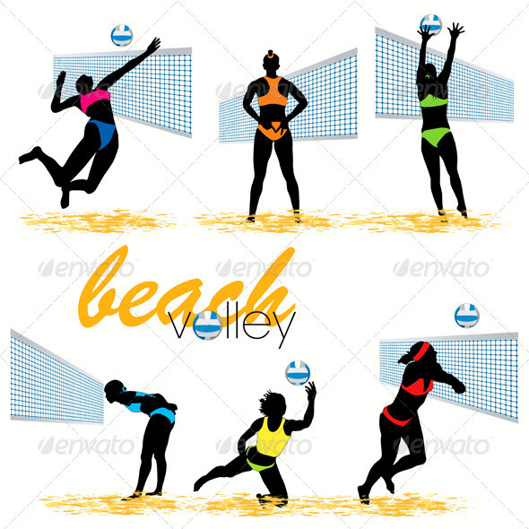 Beach volley silhouettes set