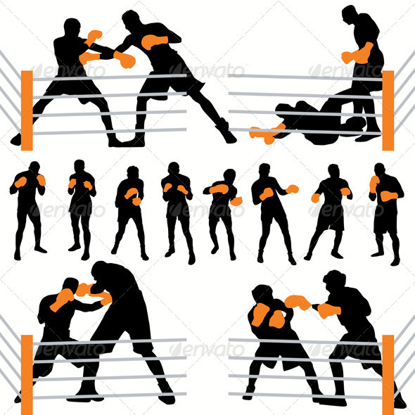 Boxing Athlettes Silhouettes Set