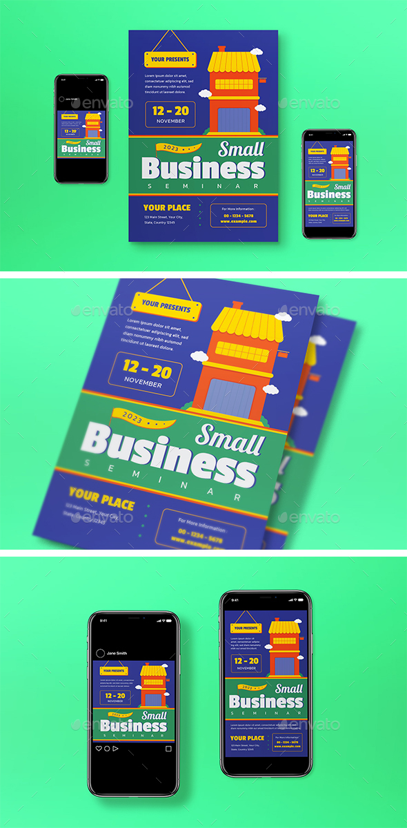 [DOWNLOAD]Blue Flat Design Small Business Seminar Flyer Set