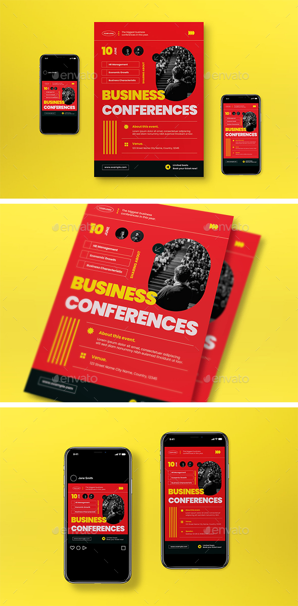 Red Swiss Business Conference Flyer Set