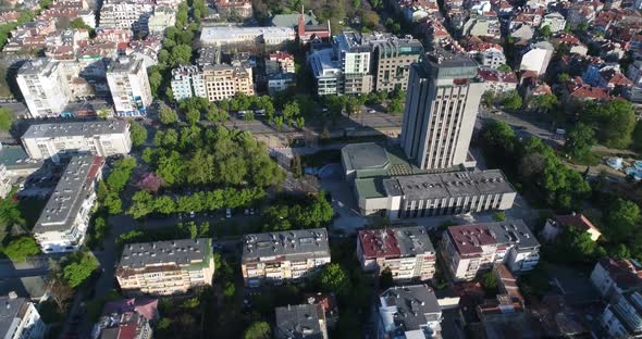 4k drone video of the city center of Varna. Varna is the sea capital of Bulgaria. alt