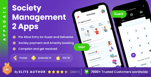 4 App Template | Society Management & Guard App| Security App | Building Management App | AppsGate