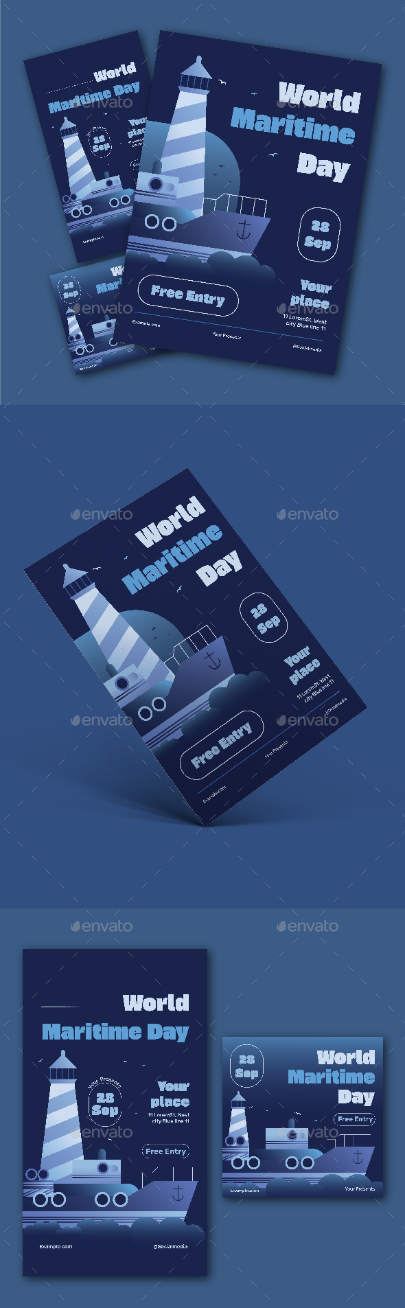Gradient Blue World Maritime Day Flyer Set
