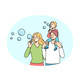 Happy Family with Kid Blowing Bubbles