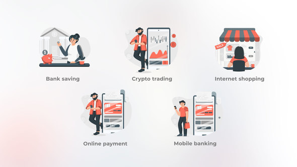 Online Payment - Grey and Red Illustrations