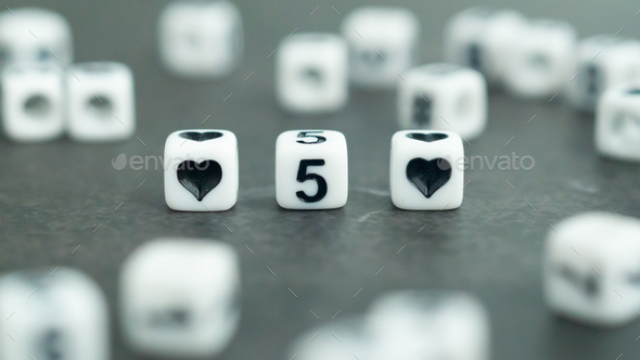 number 5 five in white letter block beads. Fifth anniversary. Marriage anniversary concept