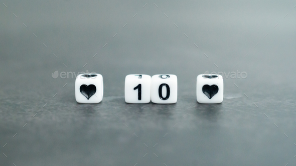 number 10 ten in white letter block beads. Tenth anniversary. Marriage anniversary concept