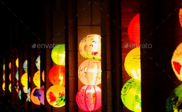 Rows Of Colorful Glowing Red Chinese Lanterns Stock Photo