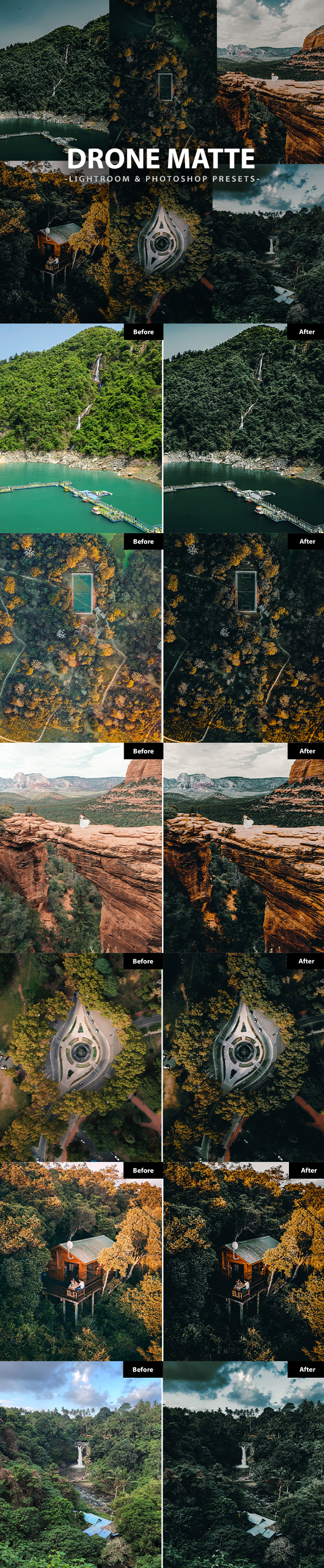 6 Drone Matte Lightroom and Photoshop Presets
