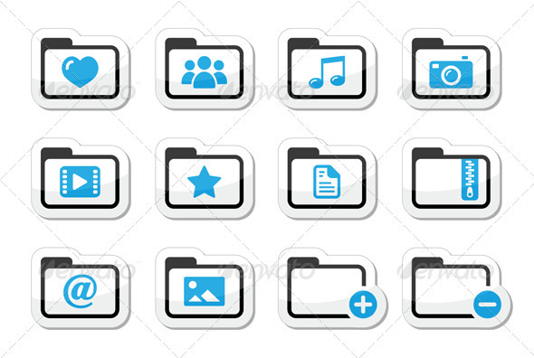 Folder Documents Music Film Icons Set - Computers Technology