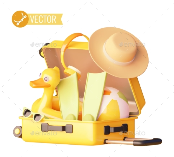 Vector Open Suitcase with Travel Accessories