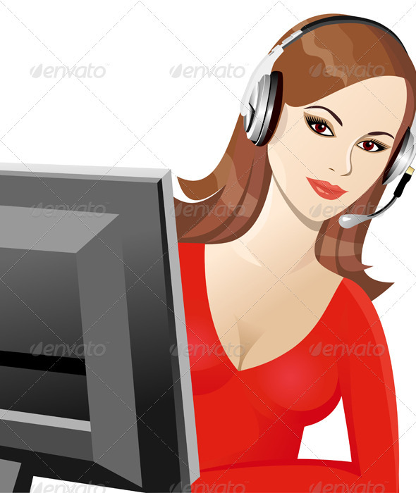 Vector brunette girl telephone ope