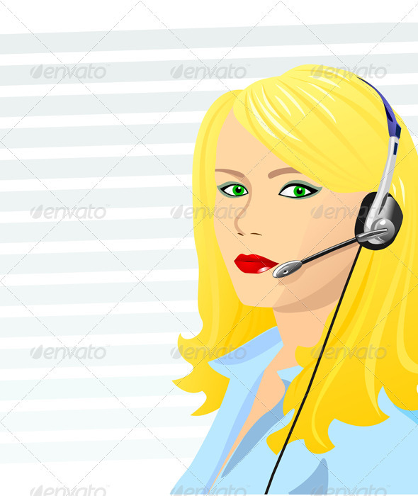 Vector beautiful blond girl telephone operator