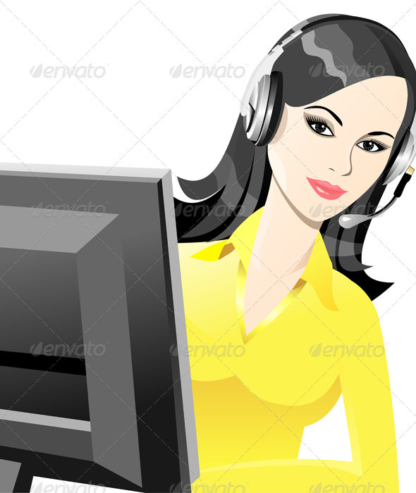 Vector young beautiful girl telephone operator - People Characters