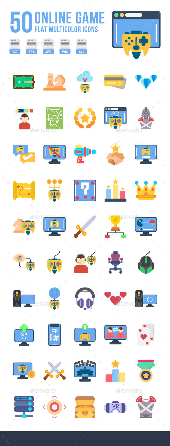 Online Game Flat Icons