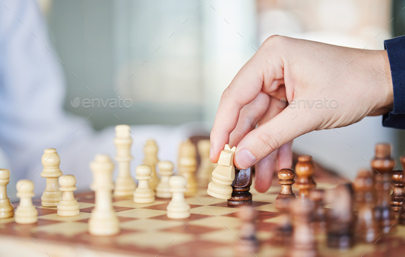 Detailed chessboard with chess during a check mate Stock Photo