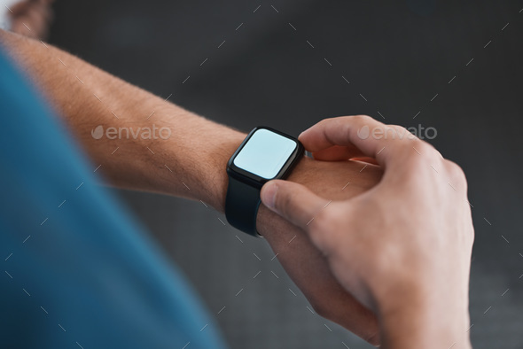 Smart watch, fitness and screen with app to check, measure or time exercise for tracking health on