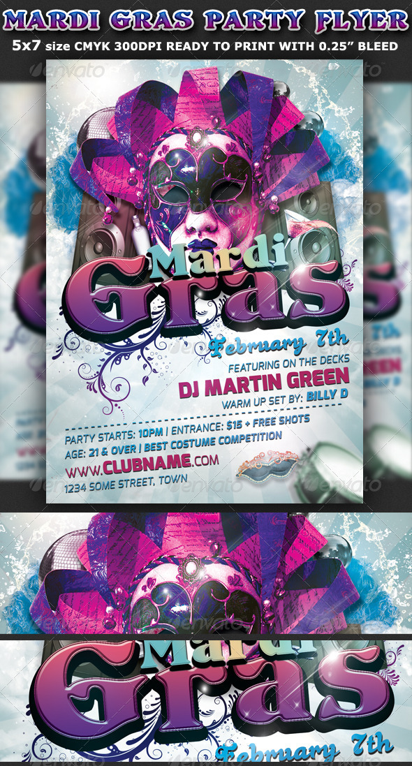 Mardi Gras Party Flyer Template - Clubs & Parties Events