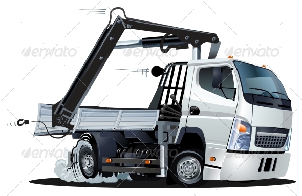 Vector Cartoon Lkw Truck with Crane - Man-made Objects Objects